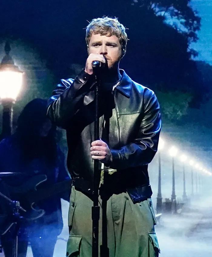The Tonight Show Jimmy Fallon Alex Warren Black Leather Jacket