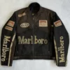 Vintage 90s Marlboro Racing Brown Leather Jacket