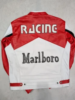 Vintage 90s Marlboro Racing Leather Jacket red white