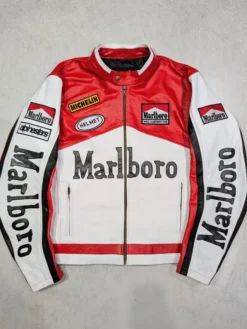 Vintage Marlboro Racing Red White Leather Jacket