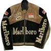 Vintage Marlboro Racing Suede Leather Biker Motorcycle Jacket For Men