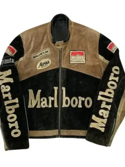 Vintage Marlboro Racing Suede Leather Biker Motorcycle Jacket For Men