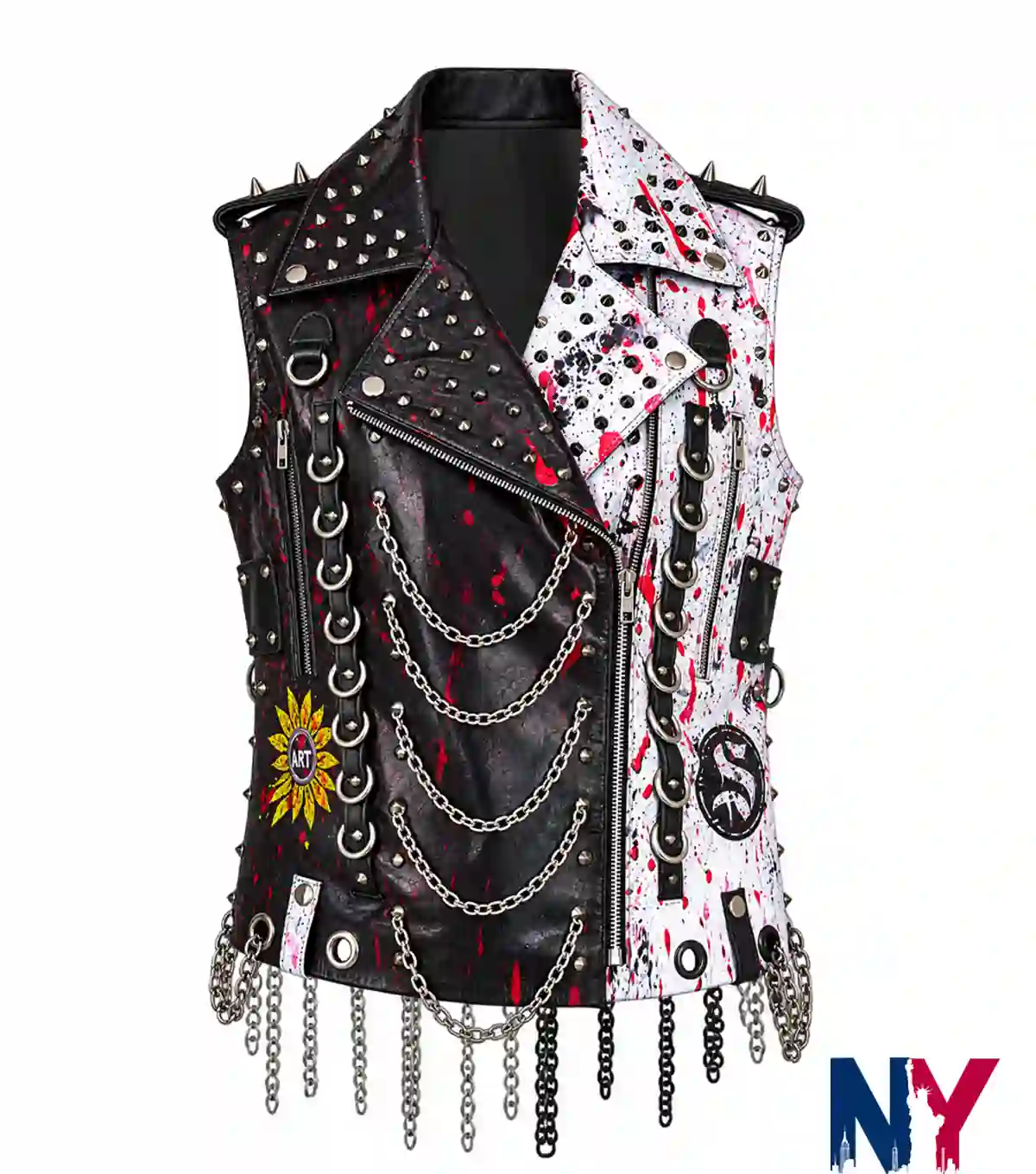 WWE Monday Night RAW 2026 Rhea Ripley Leather Chain and Spiked Black and White Vest front view