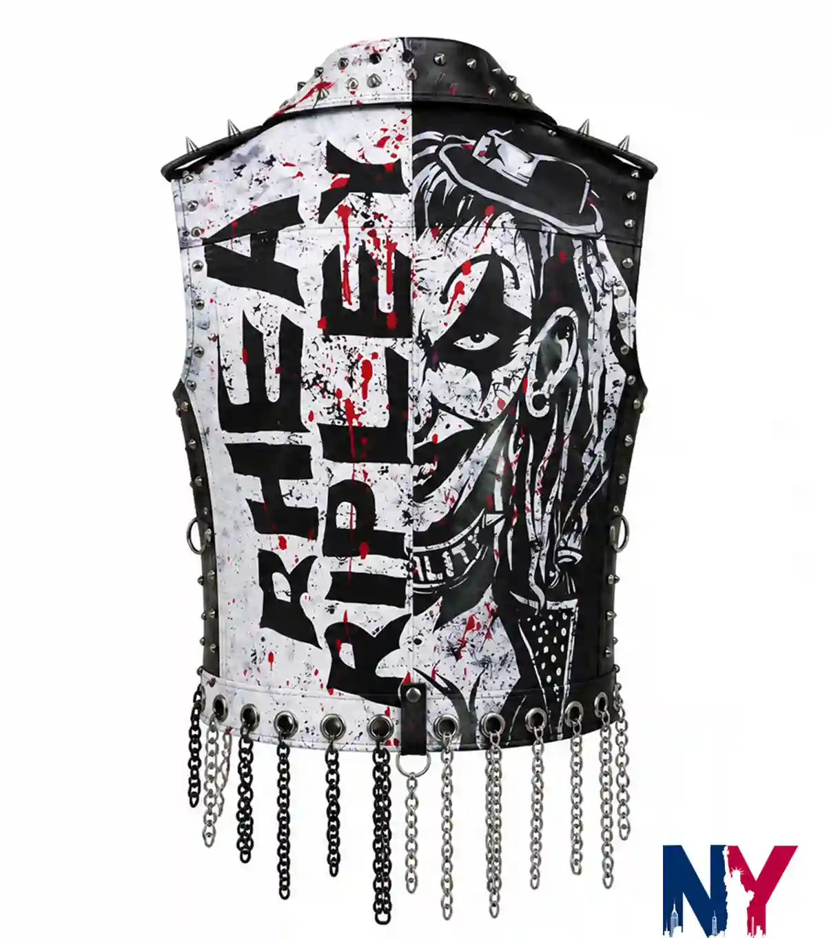 WWE Monday Night RAW Rhea Ripley 2026 Chain and Spiked Black and White Leather Vest back view
